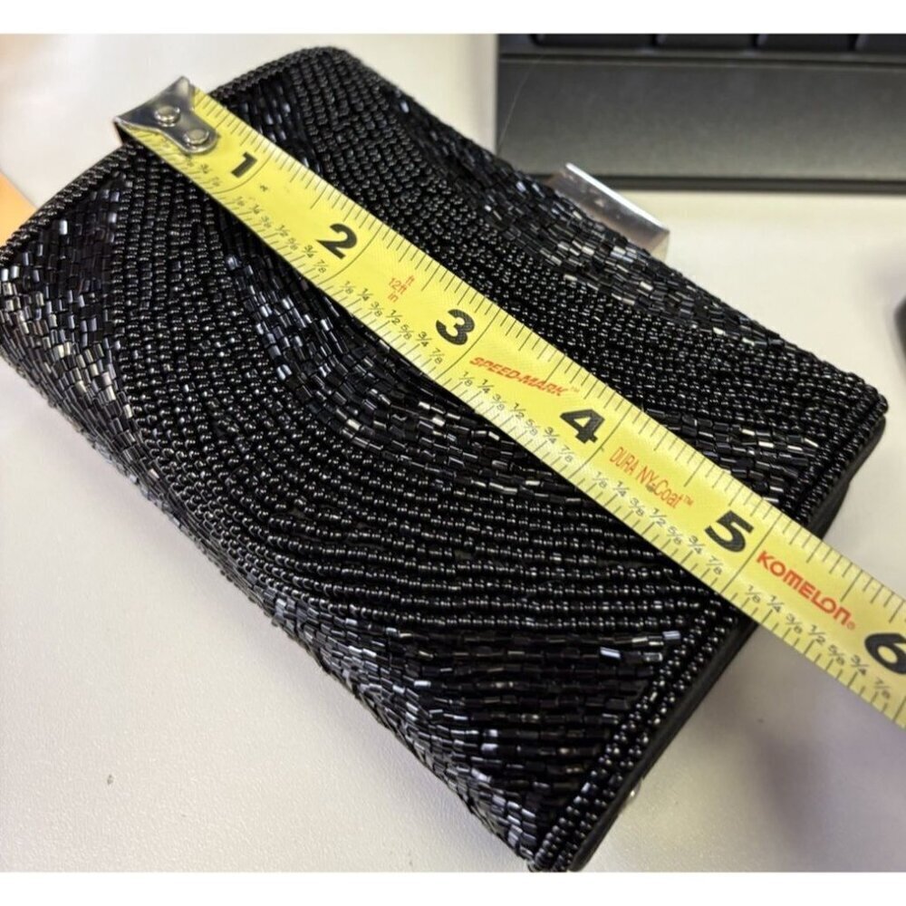 BCBG Maxazria Black Beaded Clutch Purse Handbag Hot Pink Lining Chrome Trim - Picture 5 of 9